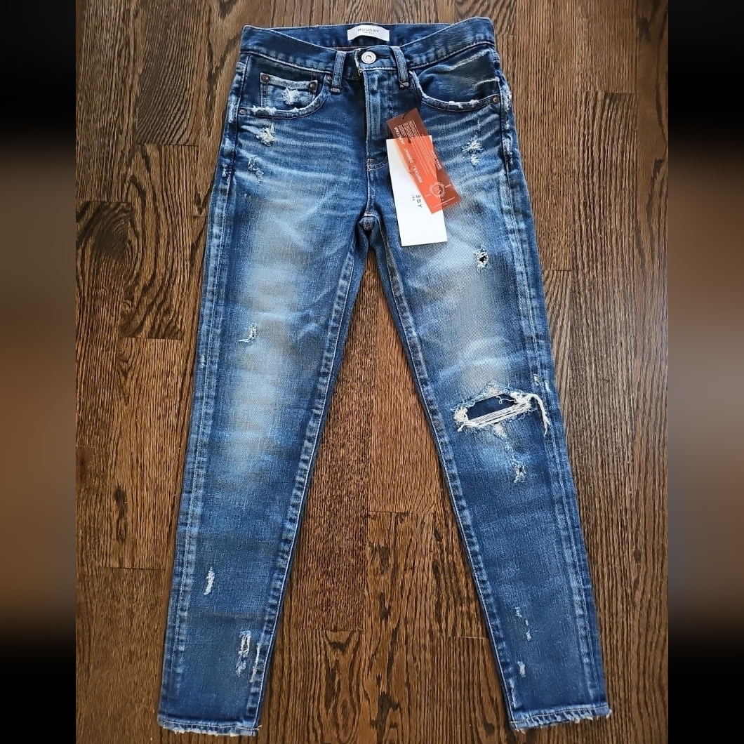 Moussy Vintage Kenwood Skinny Jeans In Blue Distressed $350, Sz 24, Nwt!